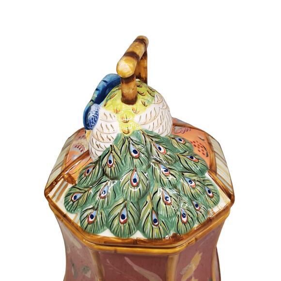 Tracy Porter Artesian Road Collection Hand Painted Peacock Cookie Jar 4807120 - Picture 8 of 16